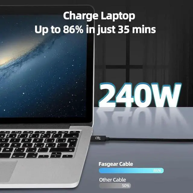 Alt view image 4 of 7 - 40Gbps USB C to USB C Cable 48V/5A 240W Charging Support 8K 60Hz HD Display,USB4 Braided Cable for Thunderbolt 4/3, Compatible with External SSD,eGpu,USB-C Docking Station,etc (Male to Male, 1.6FT)