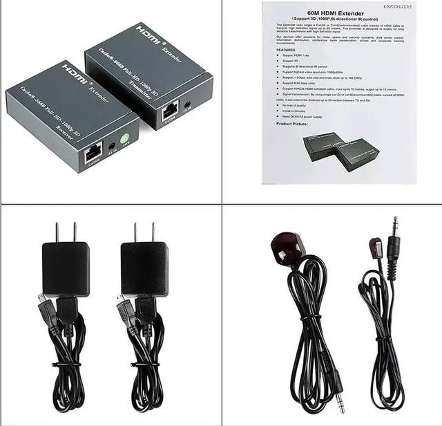 Alt view image 7 of 7 - DIXSG Extender HDMI RJ45 HDMI extender cat5 60M HDMI extender audio Kit over ethernet cat6/5e for PS4 apple TV PC laptop HDTV