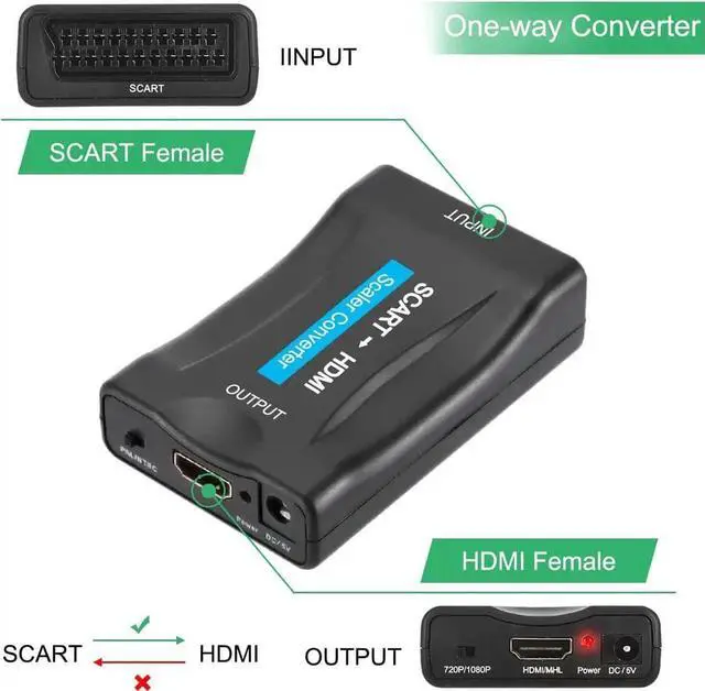 Main image of DIXSG SCART to HDMI Converter Adaptor SCART to 1080P/720P HDMI Audio Video Adapter for HDTV Monitor Projector STB VHS Xbox PS3 DVD Player, Convert Digital AV Signal to Analog CVBS Signal