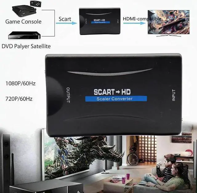 Alt view image 5 of 7 - DIXSG SCART to HDMI Converter Adaptor SCART to 1080P/720P HDMI Audio Video Adapter for HDTV Monitor Projector STB VHS Xbox PS3 DVD Player, Convert Digital AV Signal to Analog CVBS Signal