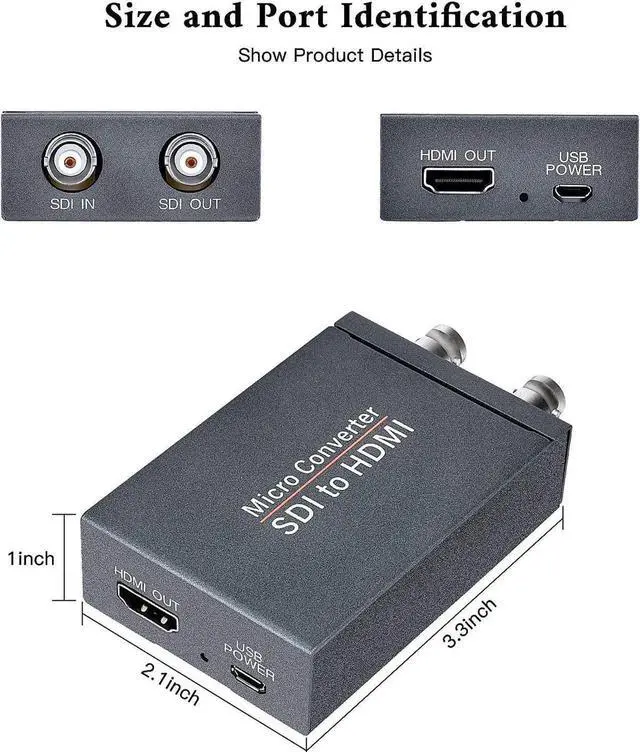 Alt view image 3 of 7 - DIXSG Micro Converter SDI to HDMI,3G-SDI/HD-SDI/SD-SDI to HDMI Converter Adapter,SDI in HDMI out SDI Loopout,1080P Video Audio Splitter,Support HDCP 1.3 for Camcorder Camera to TV