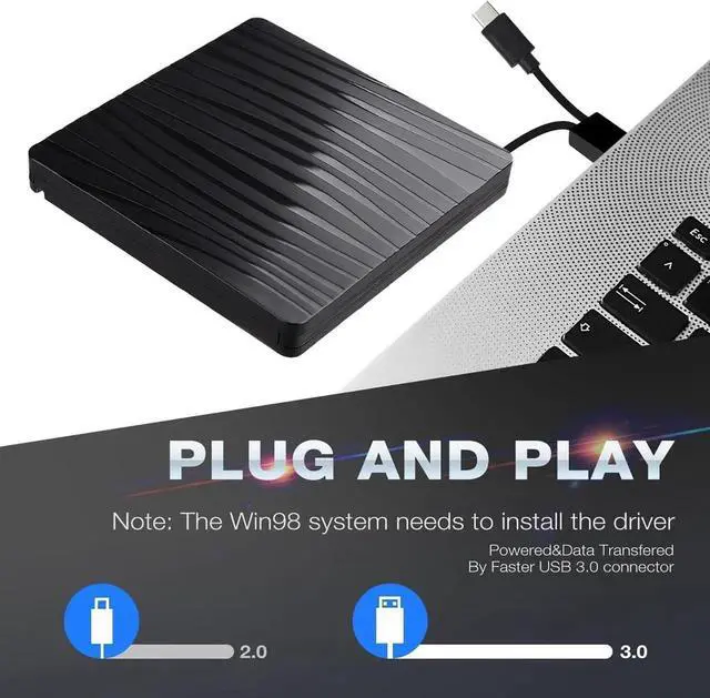 Alt view image 5 of 7 - DIXSG External CD/DVD Drive for Laptop, USB A/C 3.0 CD DVD Player Portable +/-RW Burner CD ROM Reader Writer Disk Duplicator Compatible with Laptop Desktop PC Windows Apple Mac Pro MacBook Linux