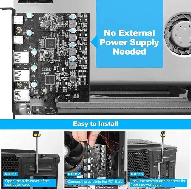 Alt view image 5 of 7 - DIXSG 10Gbps High-speed USB PCIe Card, 5 Ports USB 3.2 Expansion Card (3 USB 3.2 and 2 USB Type-C Ports) PCIe USB 3.2 Fast Charging Card Expansion Card