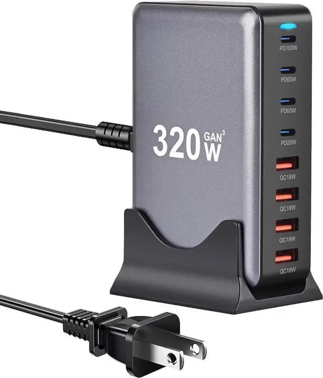 Alt view image 5 of 7 - DIXSG 320W USB C Fast Charger Block, 8 Port USB Charging Station, GaN Pro 100W PD PPS Port Fast Charging Station Hub, Laptop Wall Charger Compatible with MacBook/iPhone 16/iPad/Galaxy S23/22 etc