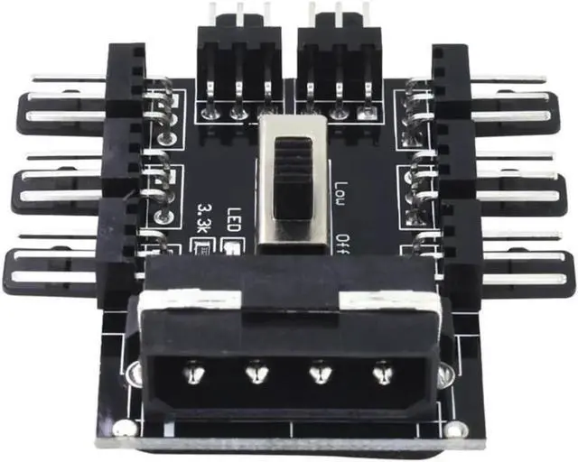 Main image of Fan 1-to-8 Channel Turn High Low Speed Adapter D Type 4 Pin Molex to 8-port 3 Pin Fan HUB Expansion Card Black