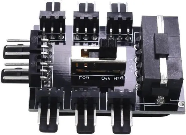 Alt view image 3 of 3 - Fan 1-to-8 Channel Turn High Low Speed Adapter D Type 4 Pin Molex to 8-port 3 Pin Fan HUB Expansion Card Black