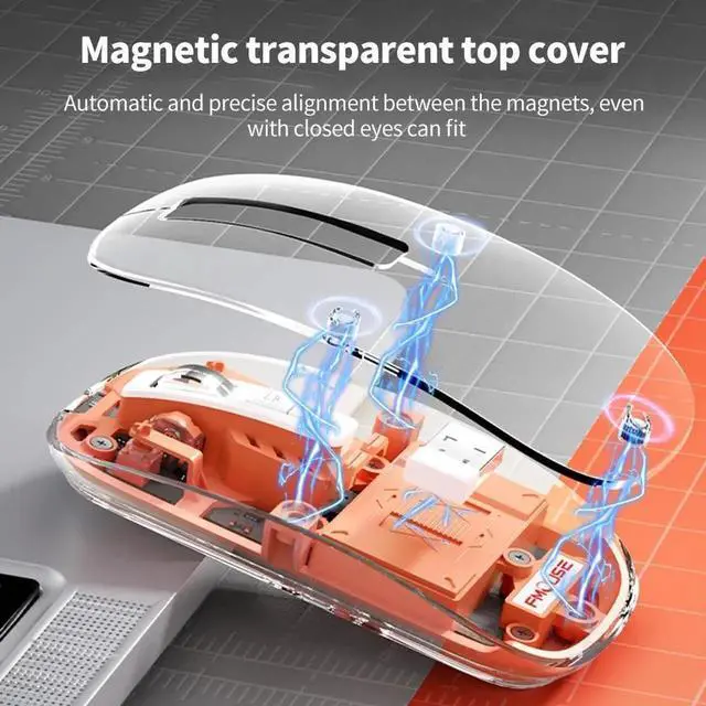 Alt view image 3 of 6 - Transparent Gaming Mouse Bluetooth Wireless Mouse with RGB Light Rechargeable Mouse for PC Gamer Notebook Laptop Accessories(Blue)