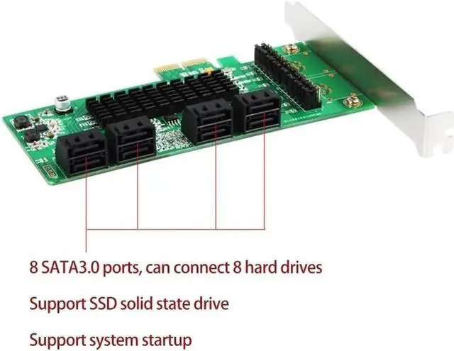 Alt view image 4 of 6 - 8 Port Sata 3 PCI Express Expansion Card PCI-E Sata Controller PCIe 1X to Sata III 6Gb Adapter Add On Cards For HDD SSD