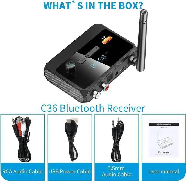 Alt view image 7 of 7 - Bluetooth 5.3 Receiver, RCA Bluetooth Adapter, Low Latency & HD Music Audio, Support Optical AUX 3.5mm, RCA Bluetooth Receiver Adapter for Home Stereo Speakers, Music Streaming Stereo System