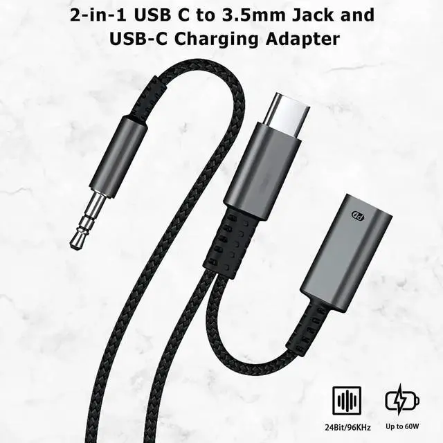Alt view image 2 of 7 - USB C to 3.5mm Aux Cord for Car with Charging 4FT, 2-in-1 USB-C to 3.5mm Headphone Audio Jack Adapter and Charger,Type C aux Cable dongle for Stereo, Speaker, Galaxy S20 S21 S22 A53 and More (4FT)