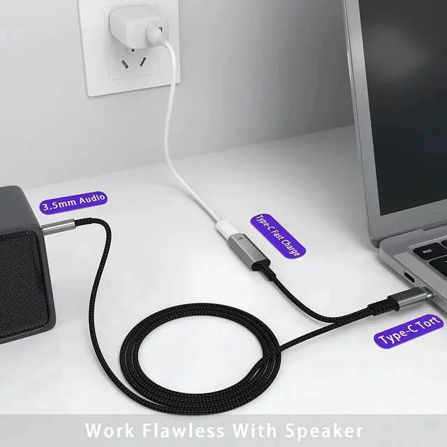 Alt view image 4 of 7 - USB C to 3.5mm Aux Cord for Car with Charging 4FT, 2-in-1 USB-C to 3.5mm Headphone Audio Jack Adapter and Charger,Type C aux Cable dongle for Stereo, Speaker, Galaxy S20 S21 S22 A53 and More (4FT)