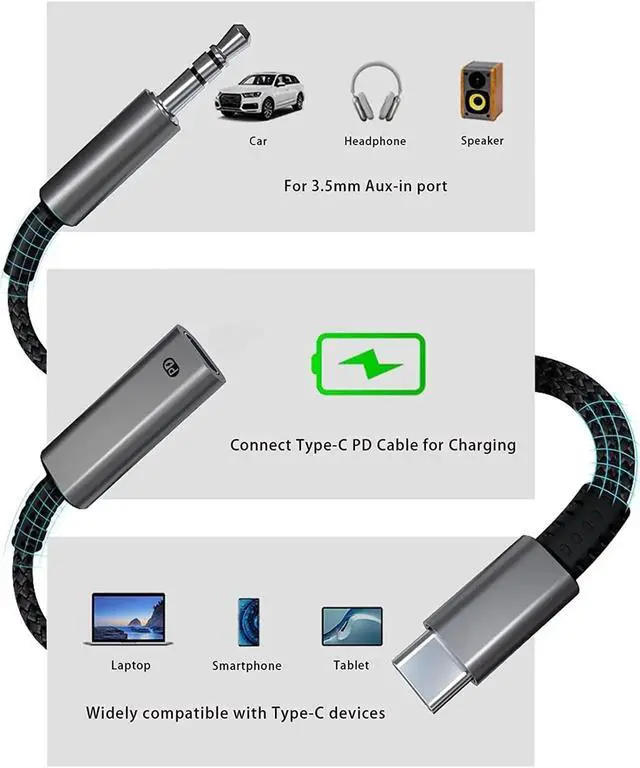 Alt view image 5 of 7 - USB C to 3.5mm Aux Cord for Car with Charging 4FT, 2-in-1 USB-C to 3.5mm Headphone Audio Jack Adapter and Charger,Type C aux Cable dongle for Stereo, Speaker, Galaxy S20 S21 S22 A53 and More (4FT)