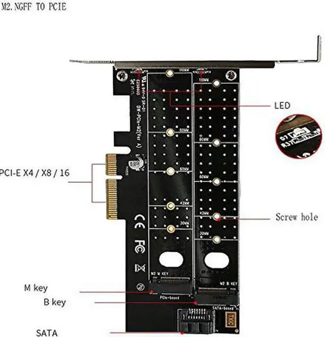 Alt view image 2 of 6 - Dual M.2 PCIe Adapter, M2 SSD NVME (m-Key) or SATA (b-Key) 22110 2280 2260 2242 2230 to PCI-e 3.0 x4 Host Controller Expansion Card for Desktop PCI Express Slots
