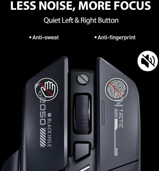 Alt view image 6 of 6 - Wireless Mouse for Laptop, 2.4G/Bluetooth 5.0 Wireless Mouse, Gaming Mouse, RGB Lighting, 2400 DPI, 6 Buttons, Visible Battery, Type-C Charging, Wireless Mouse for Windows, macOS Linux, iOS