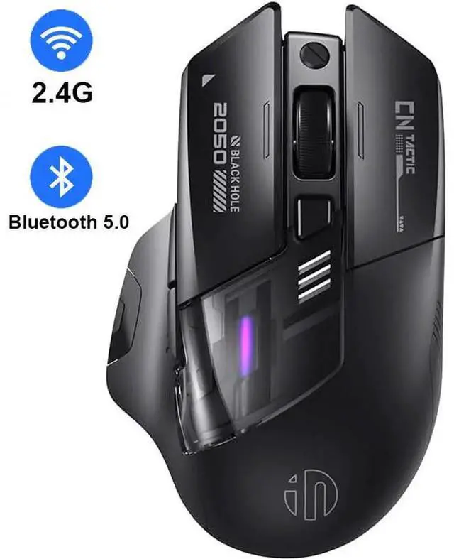Main image of Wireless Mouse for Laptop, 2.4G/Bluetooth 5.0 Wireless Mouse, Gaming Mouse, RGB Lighting, 2400 DPI, 6 Buttons, Visible Battery, Type-C Charging, Wireless Mouse for Windows, macOS Linux, iOS