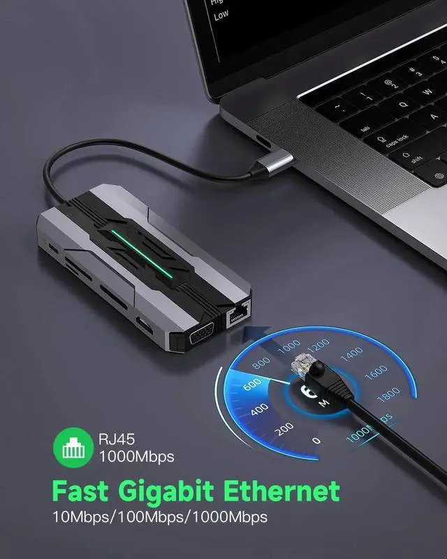 Alt view image 7 of 7 - USB C Hub Laptop Type-C Docking Station, 13 in 1 USB C Hub Multiport Adapter Dongle with 4K HDMI, VGA, 100W PD Charging, Ethernet, SD/TF, 2*USB 3.0&USB 2.0, 1*USB C, Mic/Audio for Laptop Mac-book