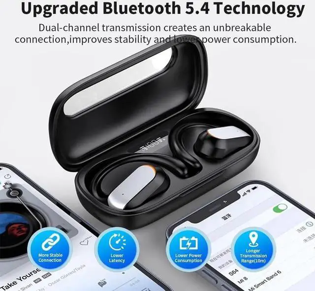 Alt view image 3 of 7 - Open Ear Headphones Wireless 5.4 Earbuds Support 2 Devices Connecting Over-Ear Touch Control 16mm Speakers Ear Buds IP6 Waterproof Earphones 45H Playback LED Power Display Headset for Gym