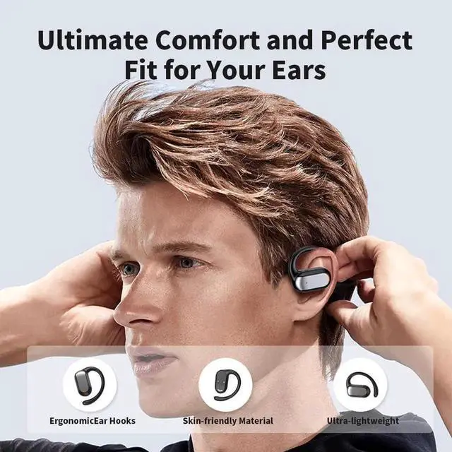 Alt view image 4 of 7 - Open Ear Headphones Wireless 5.4 Earbuds Support 2 Devices Connecting Over-Ear Touch Control 16mm Speakers Ear Buds IP6 Waterproof Earphones 45H Playback LED Power Display Headset for Gym