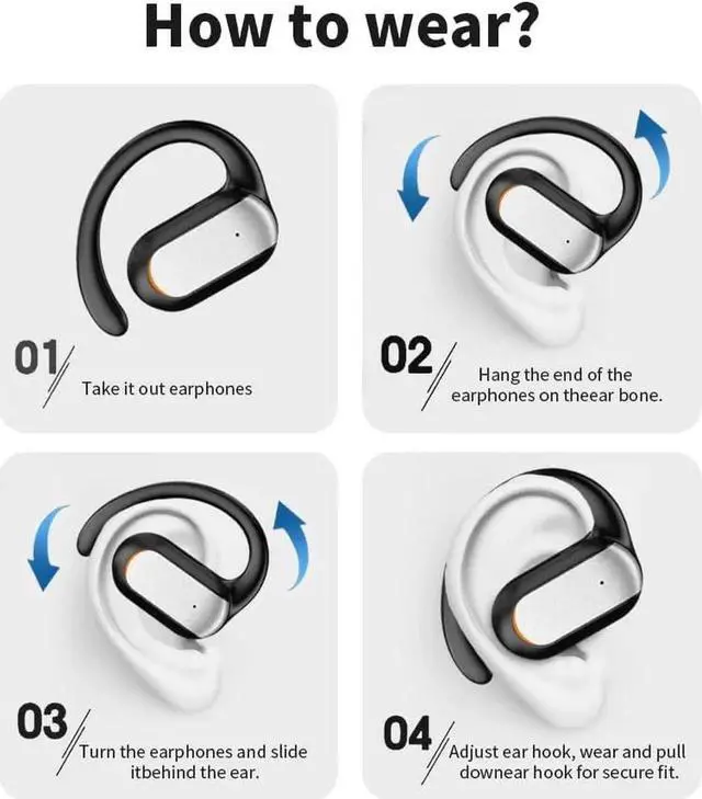 Alt view image 7 of 7 - Open Ear Headphones Wireless 5.4 Earbuds Support 2 Devices Connecting Over-Ear Touch Control 16mm Speakers Ear Buds IP6 Waterproof Earphones 45H Playback LED Power Display Headset for Gym