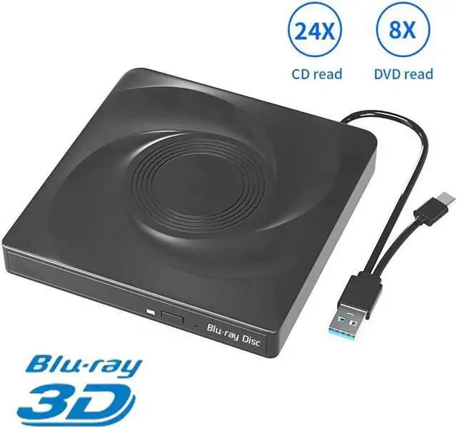 Main image of External Blu-ray Drive, USB 3.0 and Type-C External Blu-Ray Burner Slim 3D Optical Blu-Ray DVD CD Drive Compatible with Windows XP/7/8/10 MacOS for Laptop Desktop