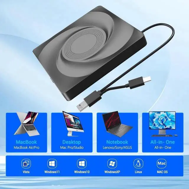 Alt view image 4 of 7 - External Blu-ray Drive, USB 3.0 and Type-C External Blu-Ray Burner Slim 3D Optical Blu-Ray DVD CD Drive Compatible with Windows XP/7/8/10 MacOS for Laptop Desktop
