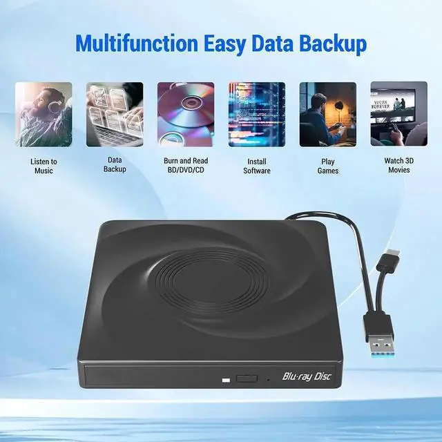 Alt view image 7 of 7 - External Blu-ray Drive, USB 3.0 and Type-C External Blu-Ray Burner Slim 3D Optical Blu-Ray DVD CD Drive Compatible with Windows XP/7/8/10 MacOS for Laptop Desktop