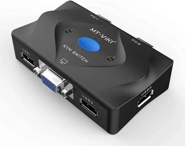 Alt view image 2 of 6 - MT-VIKI KVM Switch VGA 2 Port, KVM Switch Console with 3 USB Hub + 2 in1 Cables + Desktop Selector