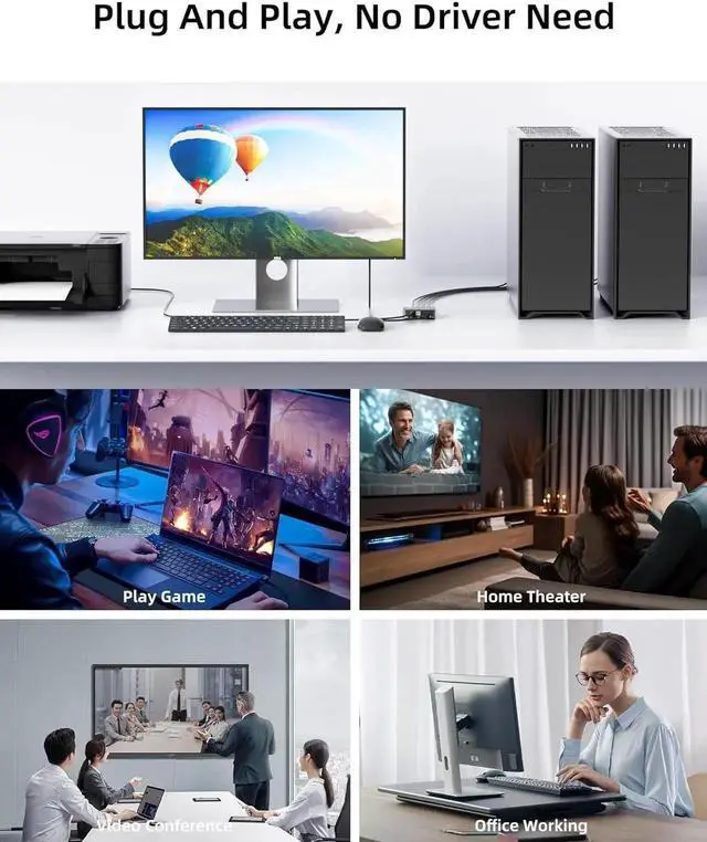 Alt view image 7 of 7 - 8K@60Hz HDMI 2.1 USB KVM Switch 1 Monitors 2 Computers, 4K@120Hz USB switcher HDMI KVM Switch 2 in 1 Out with Remote and 4 USB 2.0 Port, 2 USB Cables and 1 Desktop Controller for Work or Entertainment