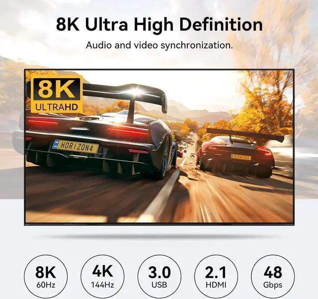 Alt view image 3 of 7 - HDMI 2.1 KVM Switch 4 Computers 1 Monitor, 8K@60Hz 4K@120Hz 4 Port HDMI KVM Switches For 4 PCs Share 4 USB Devices Like Keyboard Mouse Printer etc. With Remote Controller & Other External Accessories