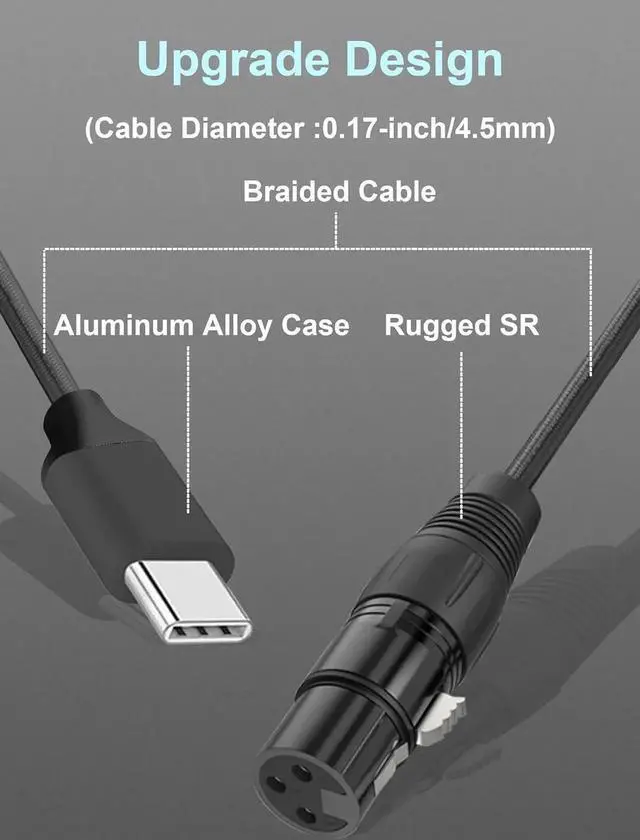 Alt view image 4 of 7 - DIXSG 3.3ft/1M XLR Female to USB C Microphone Audio Cable, USB Type-C to XLR Microphone Cable Adapter for Audio Recording, Dynamic Microphone, Compatible with iPhone15 Series, Tablet, Laptop etc
