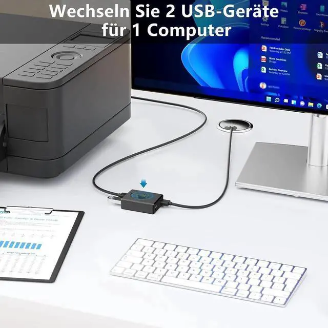 Alt view image 6 of 7 - USB Switch for 2 Computers, Bi-Directional USB 3.0 Switch 2 in 1 Out or 1 in 2 Out, with 10 W Port & 2 Pieces 1M USB 3.0 Cable, USB KVM Switch for PC, Laptop, Mouse, Keyboard, USB Hub, Printer, Car