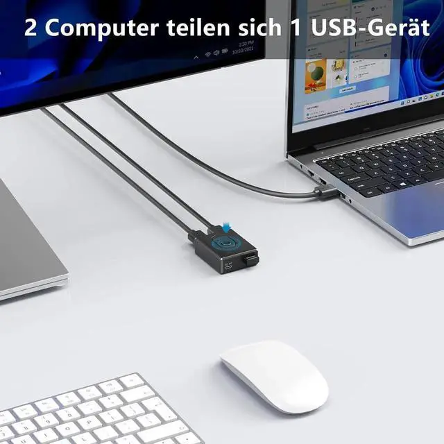 Alt view image 3 of 7 - USB Switch for 2 Computers, Bi-Directional USB 3.0 Switch 2 in 1 Out or 1 in 2 Out, with 10 W Port & 2 Pieces 1M USB 3.0 Cable, USB KVM Switch for PC, Laptop, Mouse, Keyboard, USB Hub, Printer, Car