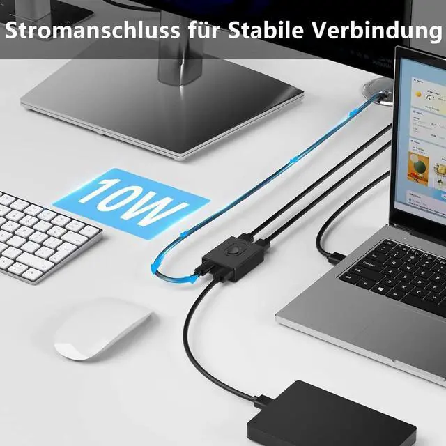 Alt view image 5 of 7 - USB Switch for 2 Computers, Bi-Directional USB 3.0 Switch 2 in 1 Out or 1 in 2 Out, with 10 W Port & 2 Pieces 1M USB 3.0 Cable, USB KVM Switch for PC, Laptop, Mouse, Keyboard, USB Hub, Printer, Car