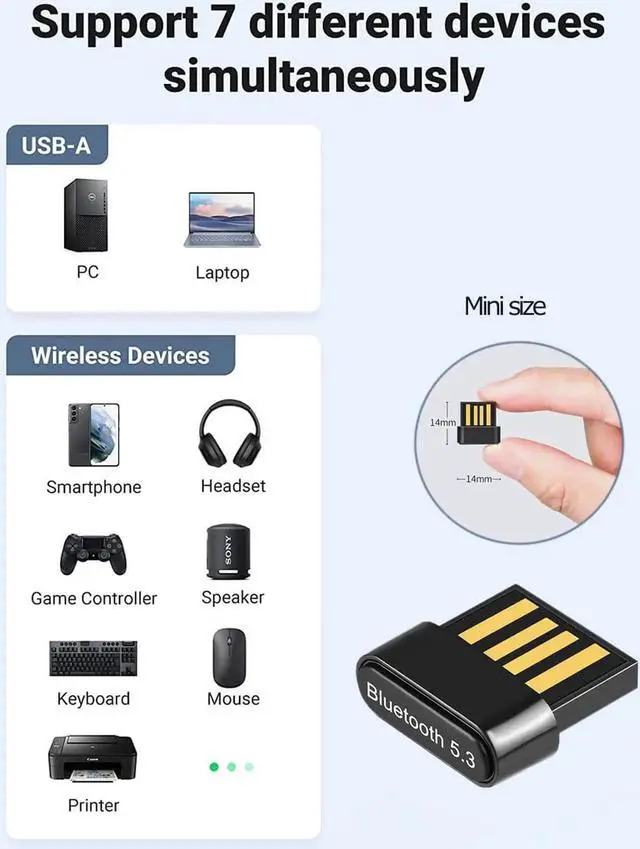 Alt view image 7 of 7 - USB Bluetooth Adapter for PC, USB Bluetooth 5.3 Dongle EDR Bluetooth Stick for PC, Desktop, Laptop Compatible with Windows 11/10/8.1/7