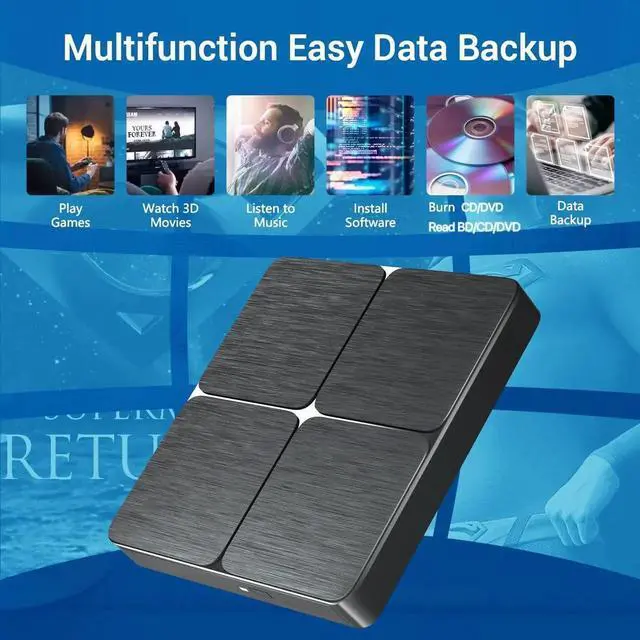 Alt view image 5 of 7 - External Bluray DVD Drive, USB 3.0 and Type-C Portable CD/DVD Drive 3D Blu-ray External DVD Drive Slim Optical External Blu-ray Player Compatible for Windows XP/7/8/10/11 MacOS Laptop,Desktop PC