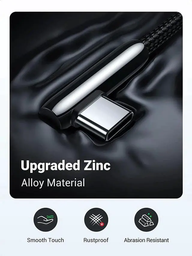 Alt view image 2 of 7 - UGREEN USB C Cable 90 Degree Right Angle USB A to Type C Fast Charging Braided Cord Compatible with iPad Mini 6 Air 4 Samsung Galaxy S21 Note 20 Z Flip Z Fold LG V60 Moto Z Z3 Nintendo Switch 3FT