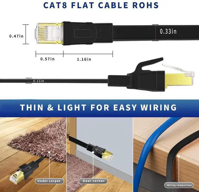 Alt view image 3 of 6 - DIXSG CAT8 Ethernet Cable 20ft, High Speed Heavy Duty Cat8 LAN Network Cable 40Gbps, 2000Mhz with Gold Plated RJ45 Connector for Modem, Router, Switch, Gaming, Xbox - Black