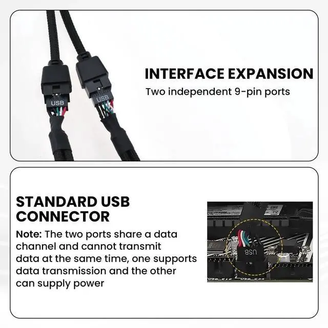 Alt view image 3 of 5 - 2Pcs Motherboard 9 Pin USB 2.0 to Dual 9 Pin Extension Splitter, USB 2.0 Header Splitter Nylon Braided Cable for PC Computer Internal Motherboard USB Hub, Black