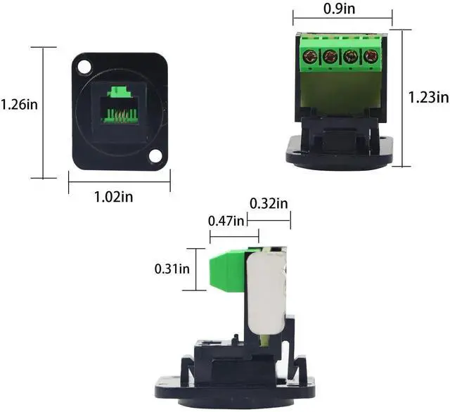 Alt view image 2 of 7 - DIXSG RJ11 6P4C D-Type Panel Mount Ethernet Extender CAT3 Terminal Solderless Adapter D-Type Keystone Telephone Jack Connector with Screw Black
