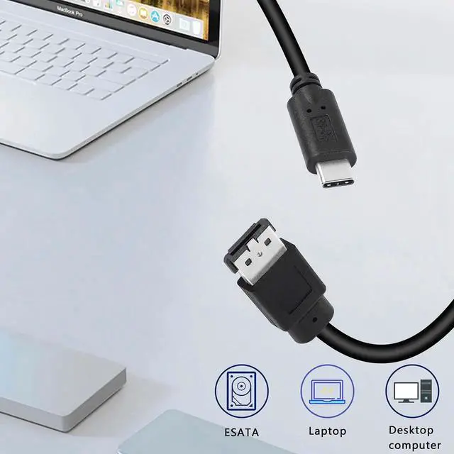 Alt view image 4 of 6 - DIXSG USB-C Type-C to eSATA Adapter Cable 5Gbps USB C to Power eSATA Converter Cable 5V for HDD/SSD/ODD Laptop PC - 3 ft/1M