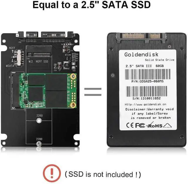 Alt view image 3 of 7 - DIXSG M.2 or mSATA to SATA 3.0 Adapter 2-in-1 NGFF to mSATA Converter Reader Card with SATA Cable Converter as Portable Flash Drive External 2.5 inch Hard Drive,Support Full SATA or NGFF B/B+M Key SSD