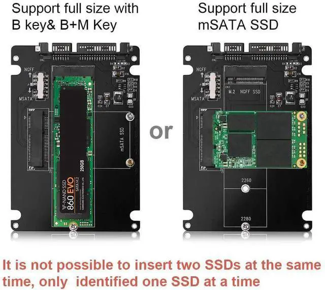 Alt view image 7 of 7 - DIXSG M.2 or mSATA to SATA 3.0 Adapter 2-in-1 NGFF to mSATA Converter Reader Card with SATA Cable Converter as Portable Flash Drive External 2.5 inch Hard Drive,Support Full SATA or NGFF B/B+M Key SSD