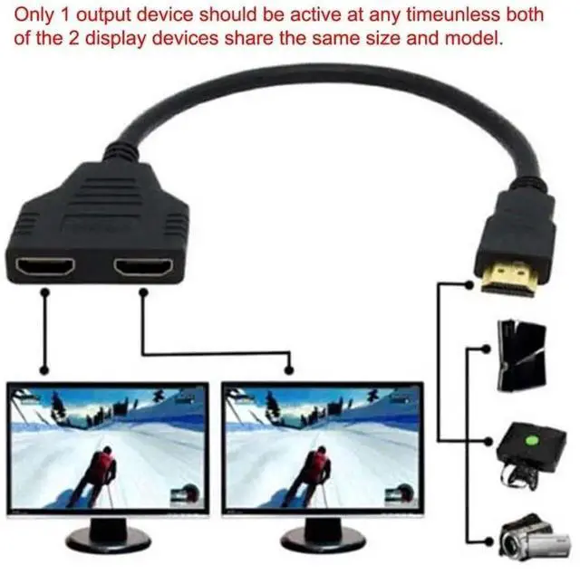 Alt view image 7 of 7 - DIXSG HDMI Male to 2 HDMI Female 1 in 2 Out Splitter Cable Adapter Converter Single Male to Dual Female Y Switch Extension HDTV Cord