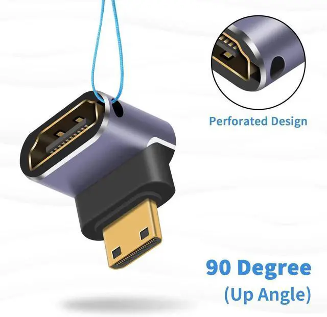 Alt view image 2 of 6 - DIXSG 8K 90 Degree Mini HDMI to HDMI Adapter, Up Angled HDMI to Mini HDMI Adapter Supports 8K@60Hz, 4K@144Hz, 2K@240Hz for Camera, Camcorder - 2 Pack