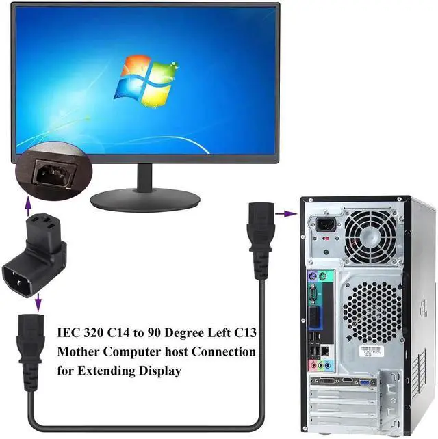 Alt view image 7 of 7 - DIXSG 0 Degree C13 to C14 AC Powe Adapter, IEC C13 Female to IEC C14 Male PDU 3 Pin Power Socket Extension Converter for Computer LED HDTV Monitor Etc. (2 Pack) (UP Angled)