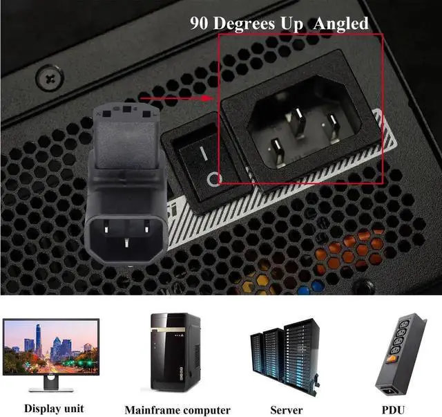 Alt view image 6 of 7 - DIXSG 0 Degree C13 to C14 AC Powe Adapter, IEC C13 Female to IEC C14 Male PDU 3 Pin Power Socket Extension Converter for Computer LED HDTV Monitor Etc. (2 Pack) (UP Angled)