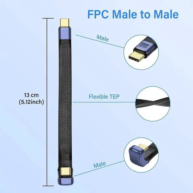 Alt view image 5 of 6 - DIXSG 40Gbps USB4 Type C Extension Cable 240W 8K PD Fast Charge USB C to USB C U-Shaped Flat Ultra Thin FPC Data Cable Suitable for Laptops and Mobile Phones