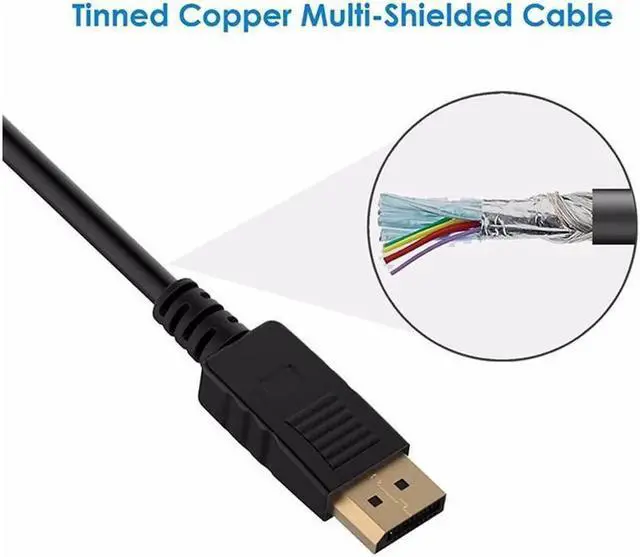 Alt view image 2 of 6 - DIXSG DisplayPort to DVI Adapter, Dp Display Port to DVI Converter Male to Male Gold-Plated Cord 6 Feet Black Cable for HP and Other Brand