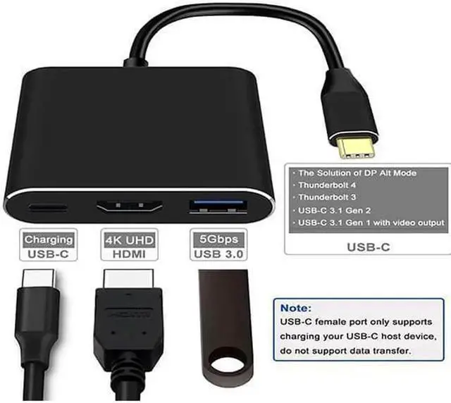 Alt view image 4 of 7 - DIXSGUSB C/Type C to HDMI Adapter, Thunderbolt 3 to HDMI 4K Adapter, USB-C Digital AV Multiport Adapter for Mac/ MacBook/iPad Pro/ S20/S10+/Projector with USB 3.0 Port and PD Quick Charging Port Black