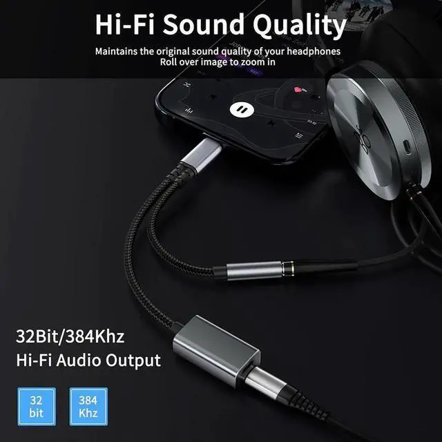 Alt view image 4 of 5 - DIXSG USB C to 3.5mm Audio Adapter with Charger, 3 in 1 USB C Headphone Adapter with PD 27W & Lightning 10W Charging Dongle Compatible with i-Phone 15/15Pro, Galaxy S24 Ultra/S23/S22/S21, Pixel 8/7/6